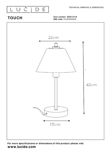 Lucide TOUCH - Tischlampe - Ø 22 cm - 1xE14 - 3 StepDim - Chrom Matt - TECHNISCH